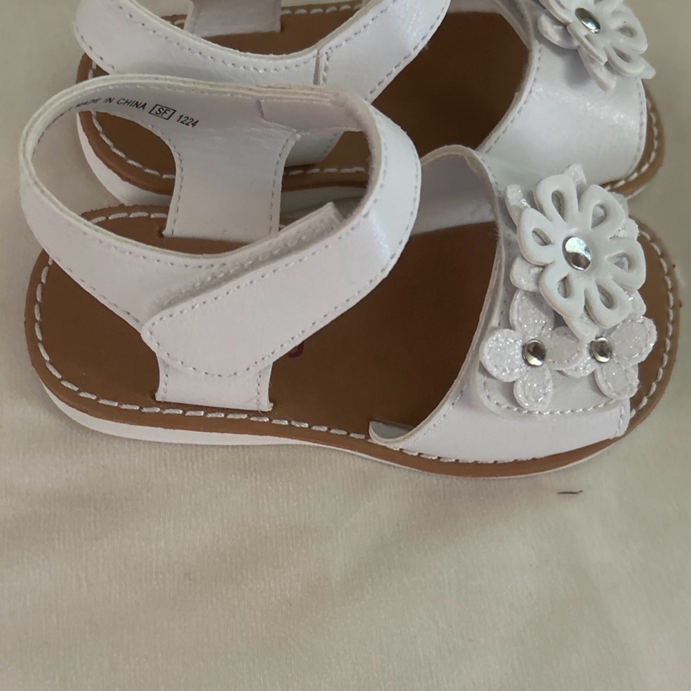 Rachel Shoes White Kids Sandals with Floral Accents